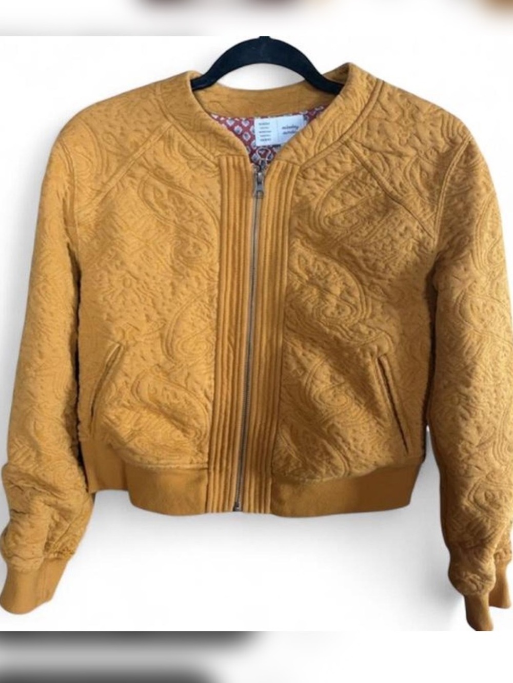 Anthropologie Saturday Sunday Quilted Bomber Jacket Mustard Cropped Boho Fall - Picture 2 of 6